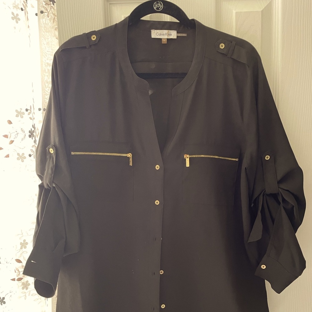 Calvin Klein Chiffon rollout sleeve top